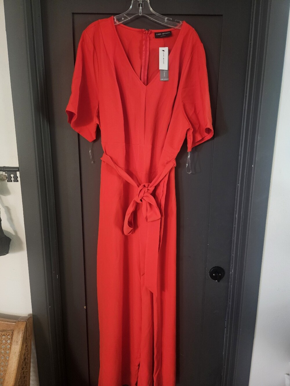 Lush Bright Red Tie-Waist Wide Leg Romper